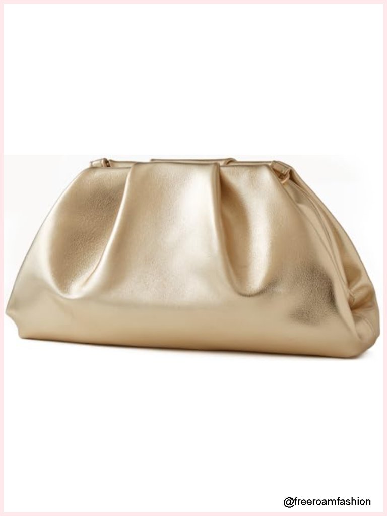 Metallic Pu Leather Cloud Clutch With Detachable Chain, Crossbody Shoulder Bag,